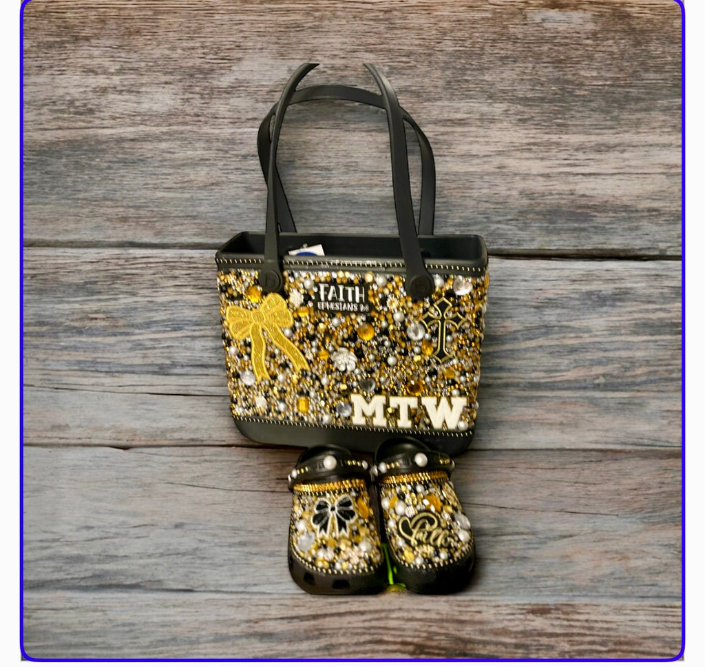 Custom Black and Gold Baby Bogg Tote set