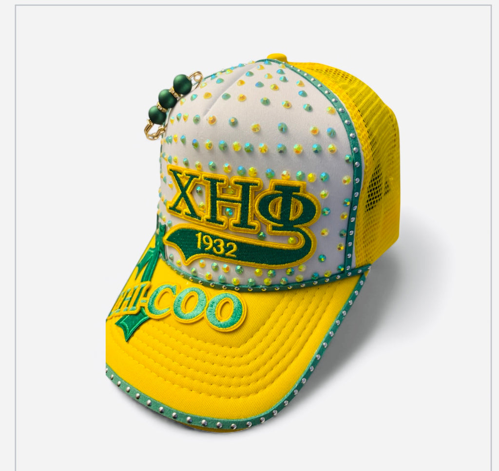 Green and yellow sorority inspired women cap