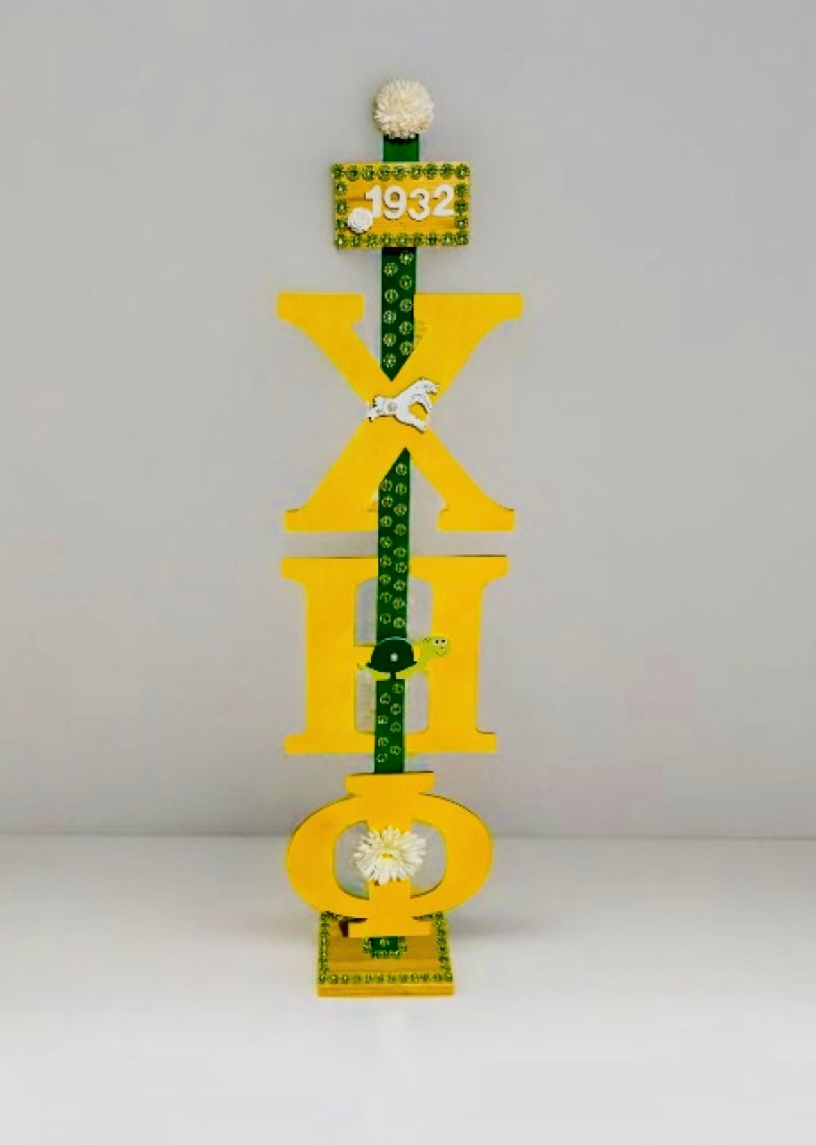 Greek letters sorority inspired Green and Yellow Staff Rod