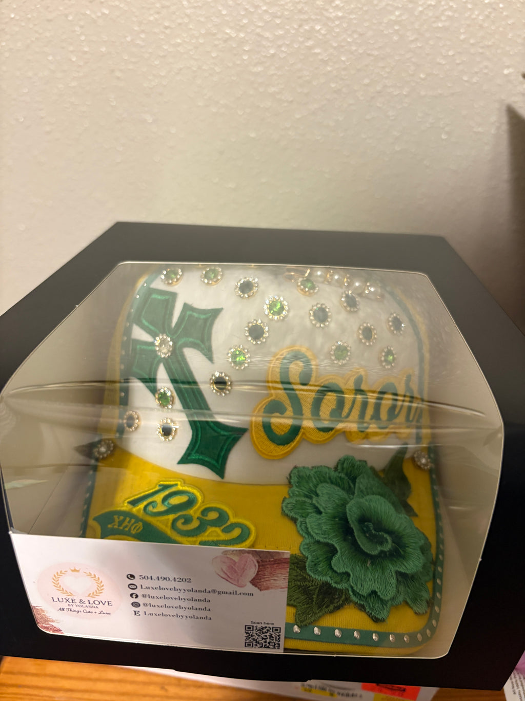 Women sorority inspired green and yellow cap