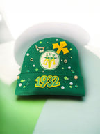 Custom Satin Lined Knit Green and yellow Sorority hat