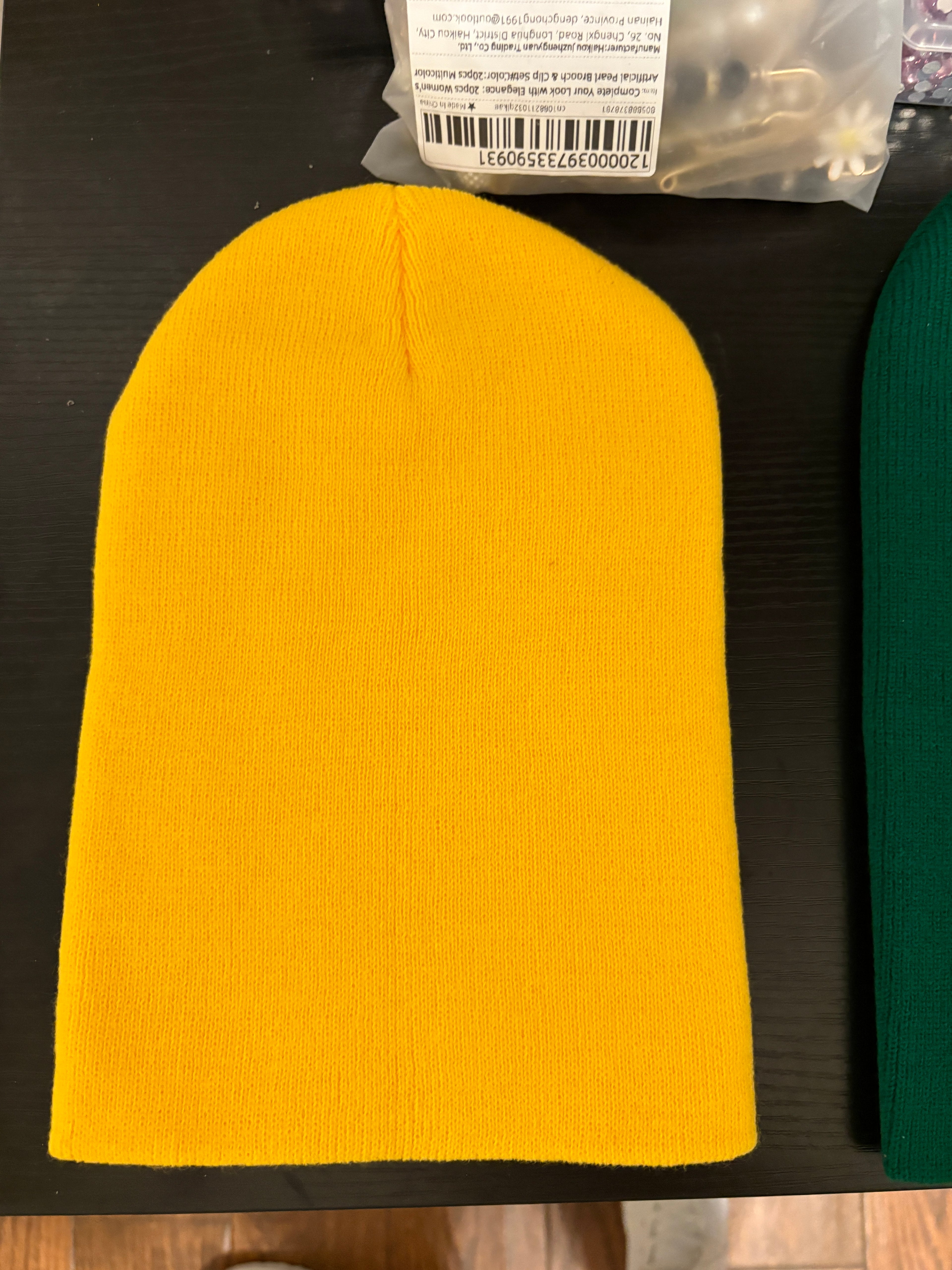 Yellow Satin  lined knit hat