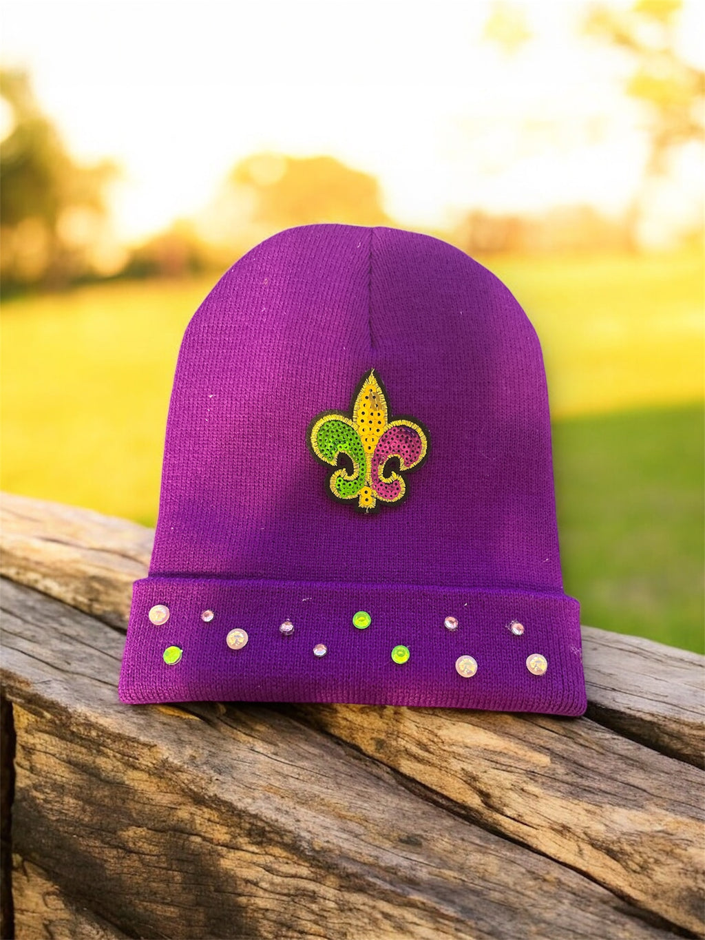 Knit Mardi Gras hat Not Satin lined