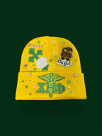 Sorority inspired satin lined cap with sorority patches and charms included💛💚
