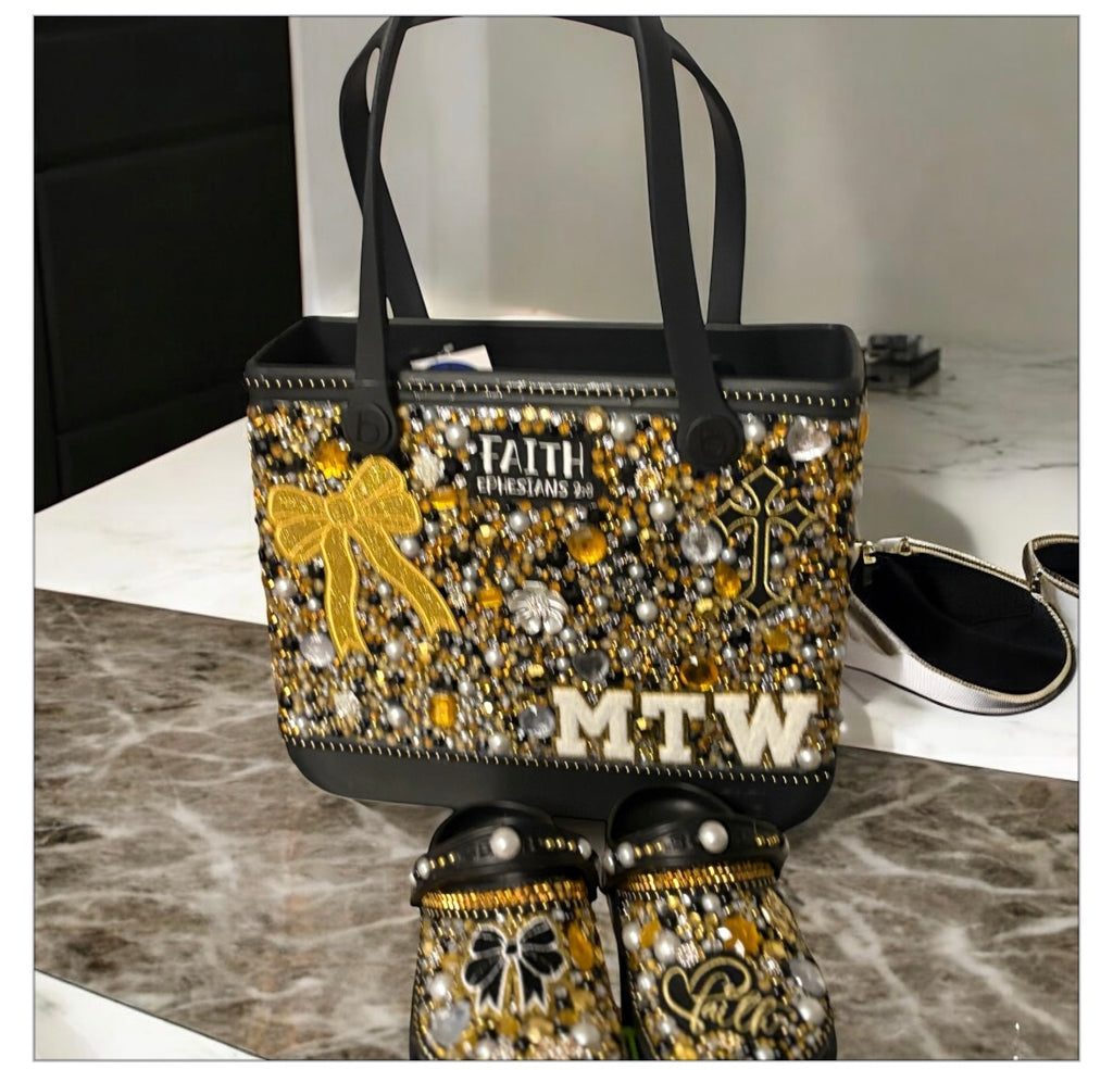 Custom Black and Gold Baby Bogg Tote set