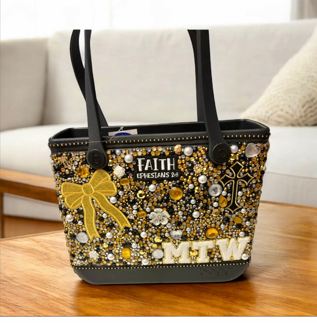 Custom Black and Gold Baby Bogg Tote set