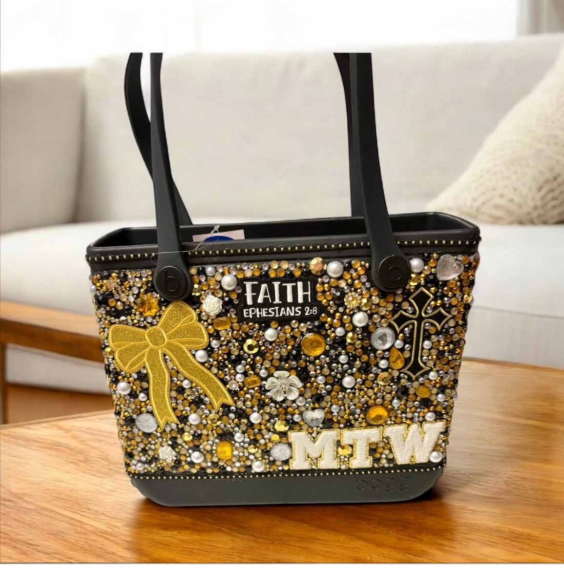 Custom Black and Gold Baby Bogg Tote set