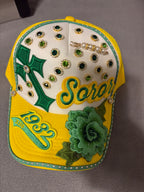 Women sorority inspired green and yellow cap
