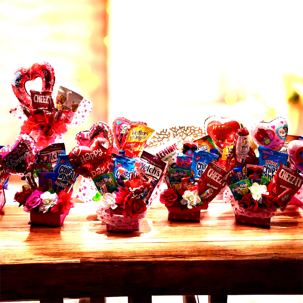 Cute gift baskets for Valentine or just because gifts filled with something sweet or salty