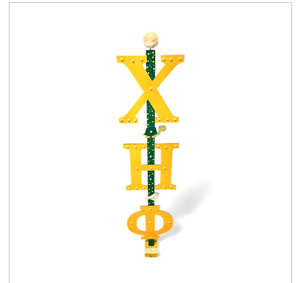 Greek letters sorority inspired Green and Yellow Staff Rod