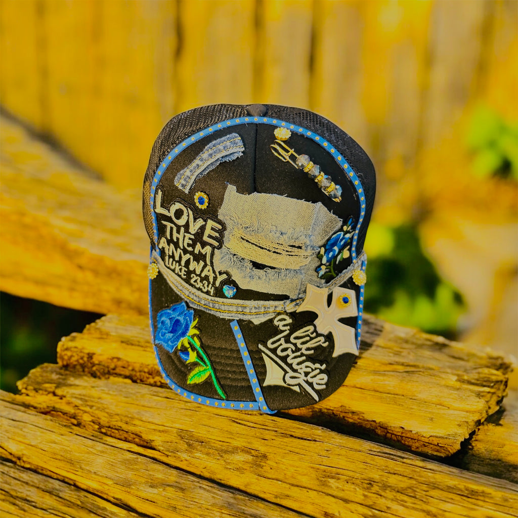 Ladies wear you faith boldly with this denim and bougie cap