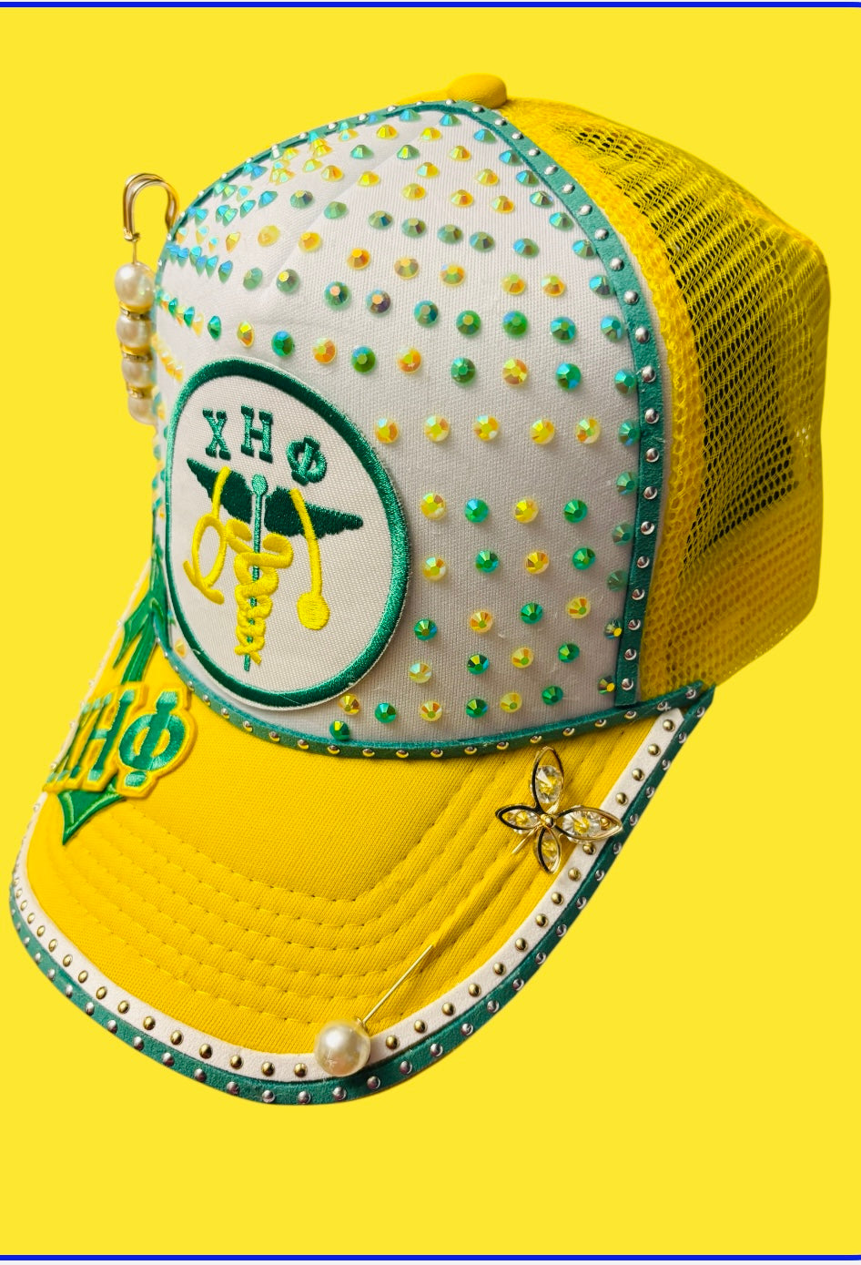 Sorority Inspired Green and Yellow Women Cap