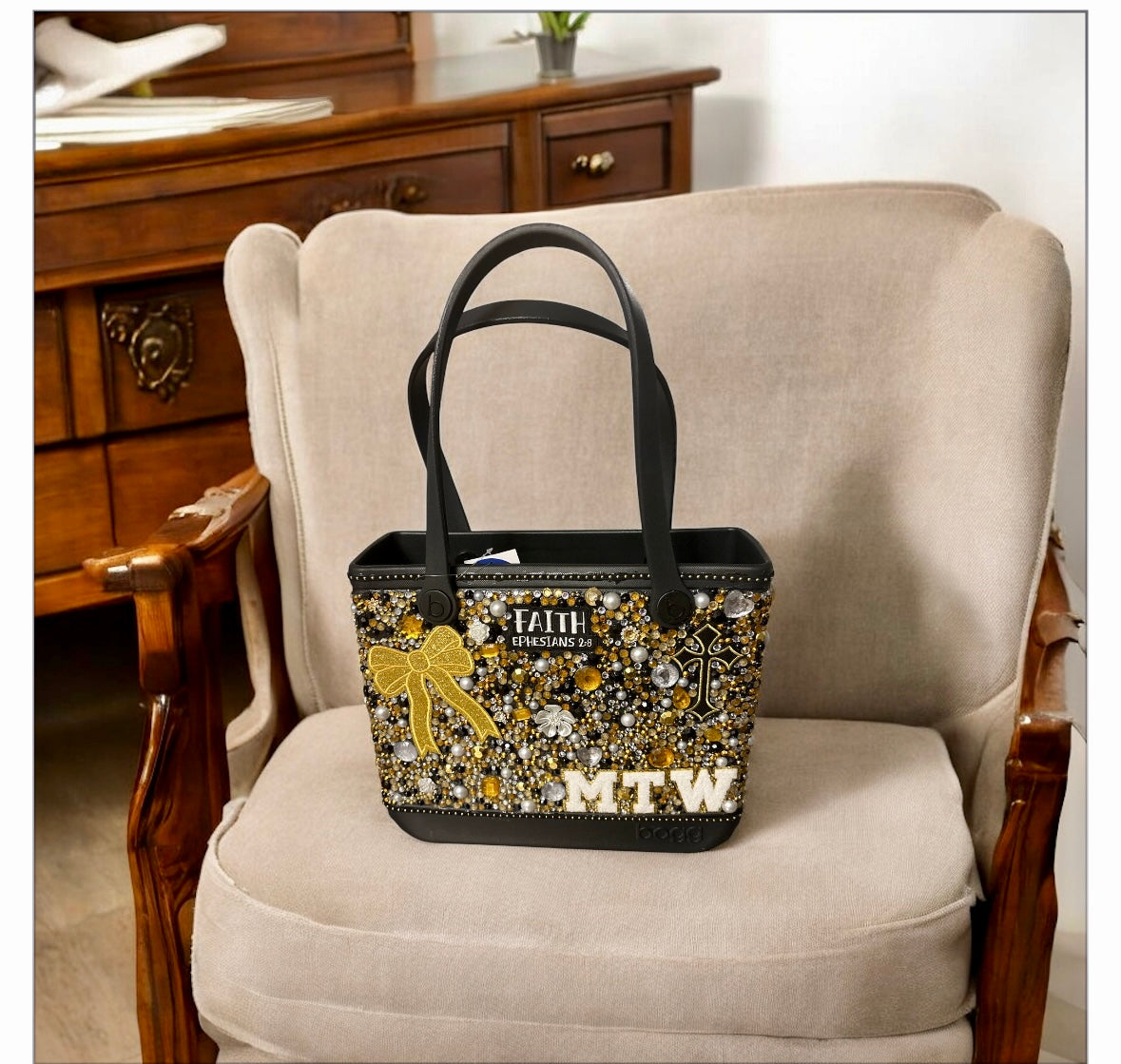 Custom Black and Gold Baby Bogg Tote set