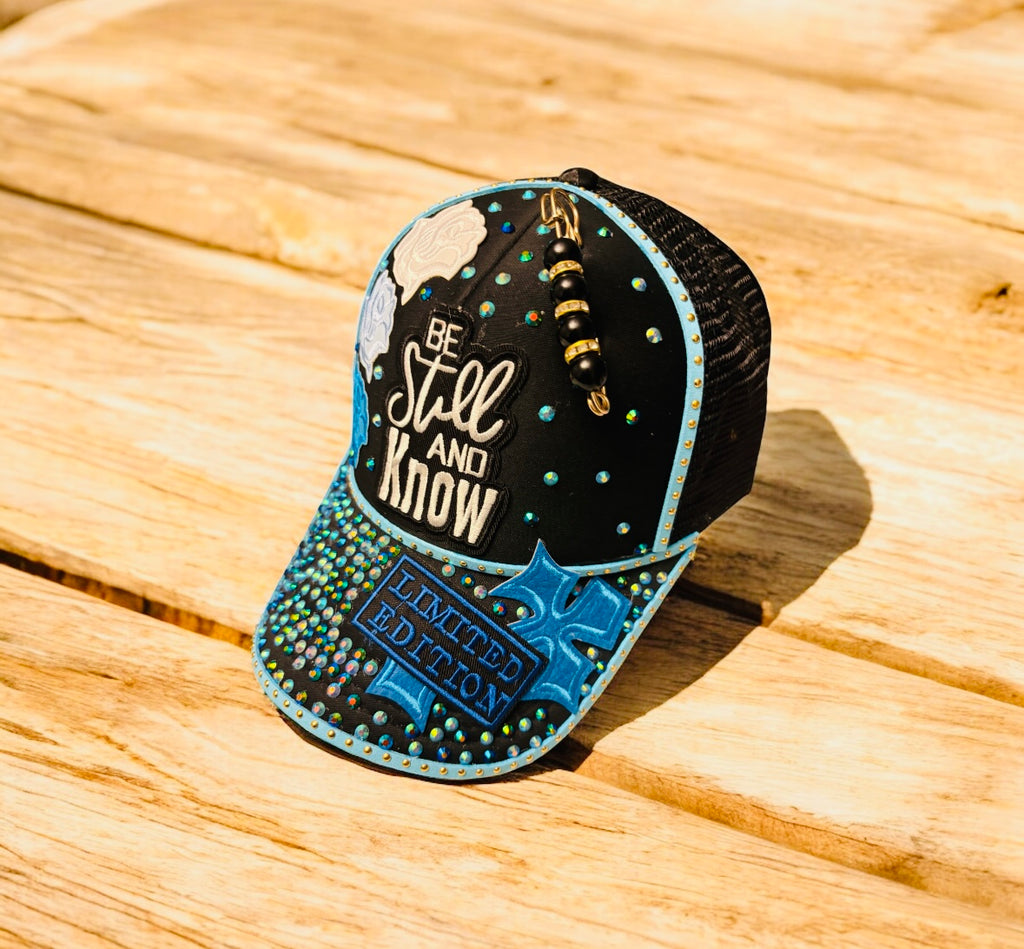 Custom women cap blue and black wearing your faith out loud