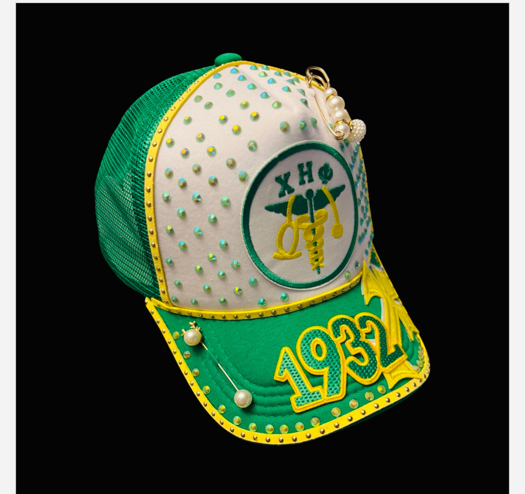 Custom Sorority inspired green and yellow women cap