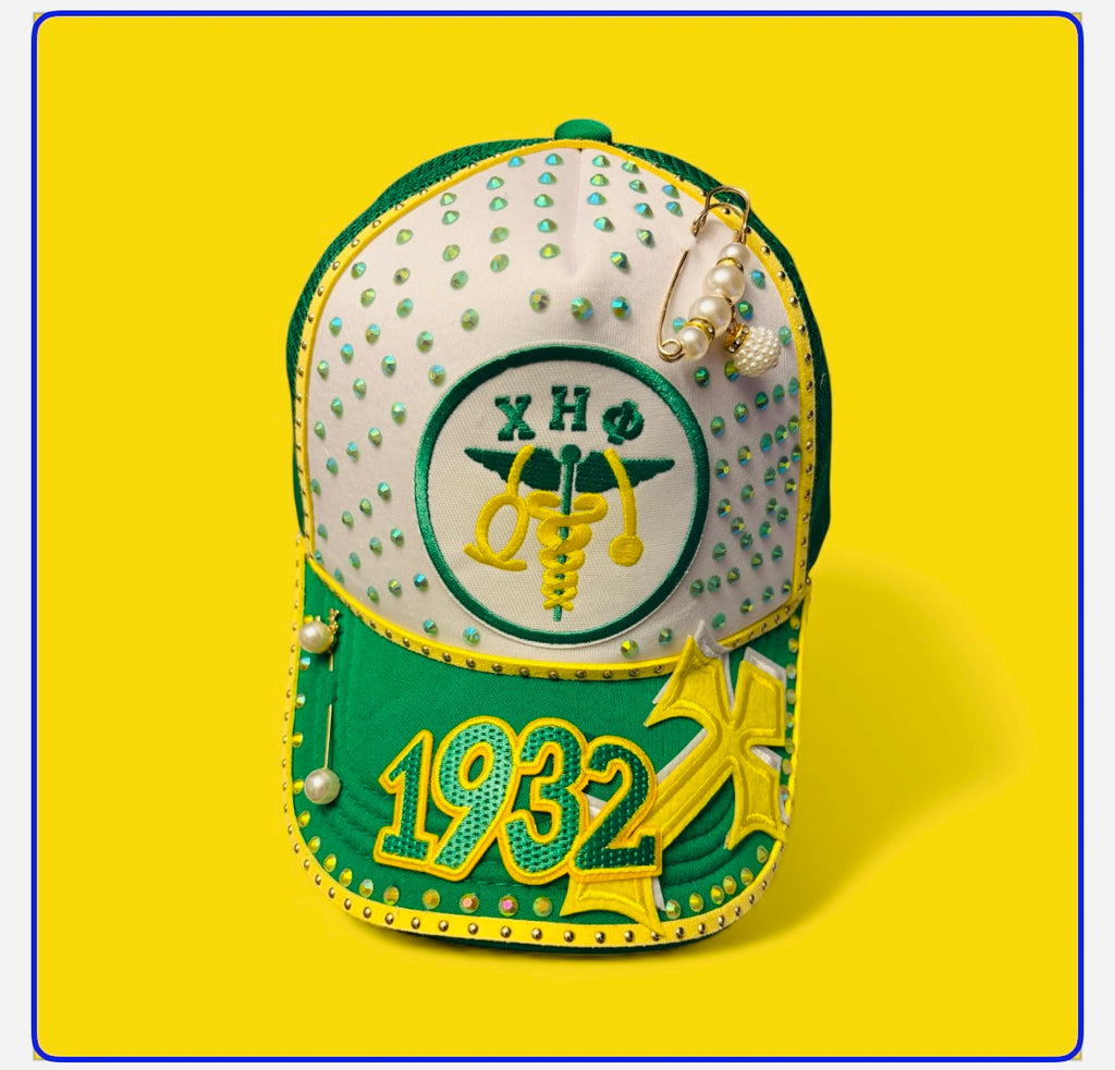 Custom Sorority inspired green and yellow women cap