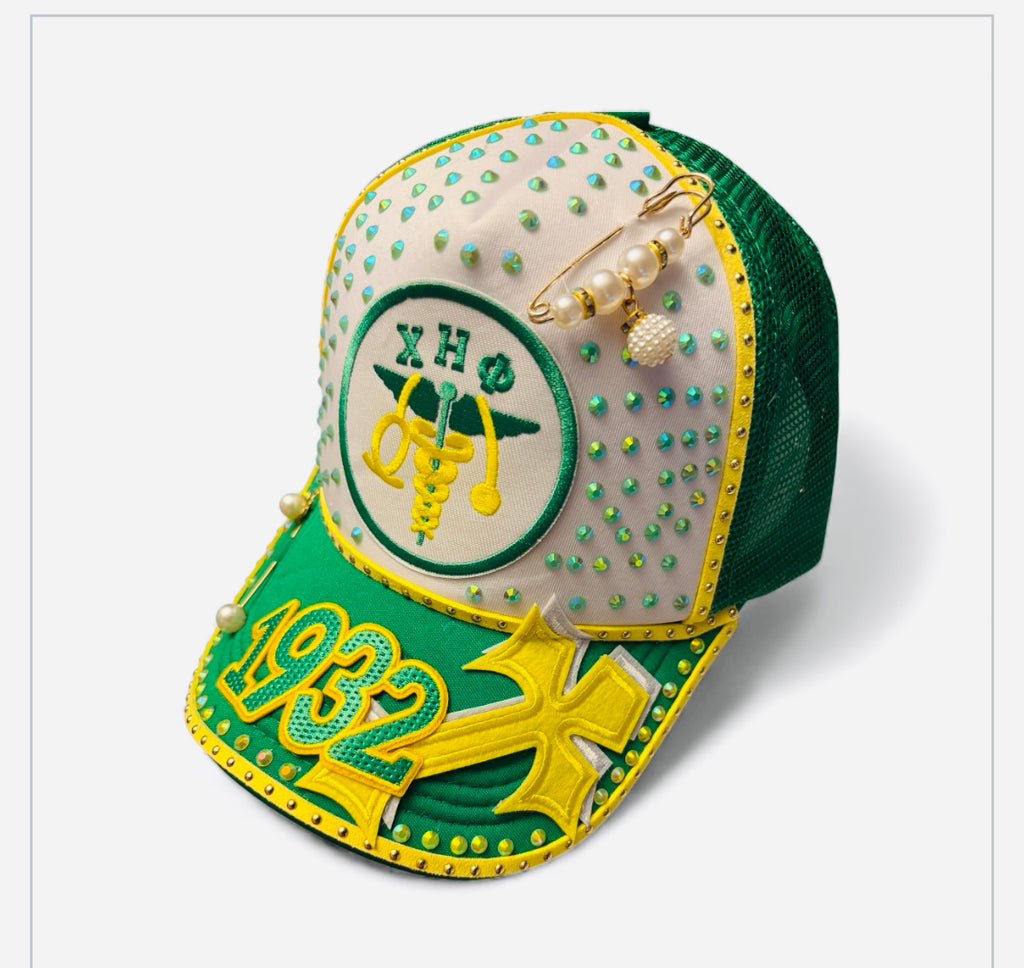 Custom Sorority inspired green and yellow women cap