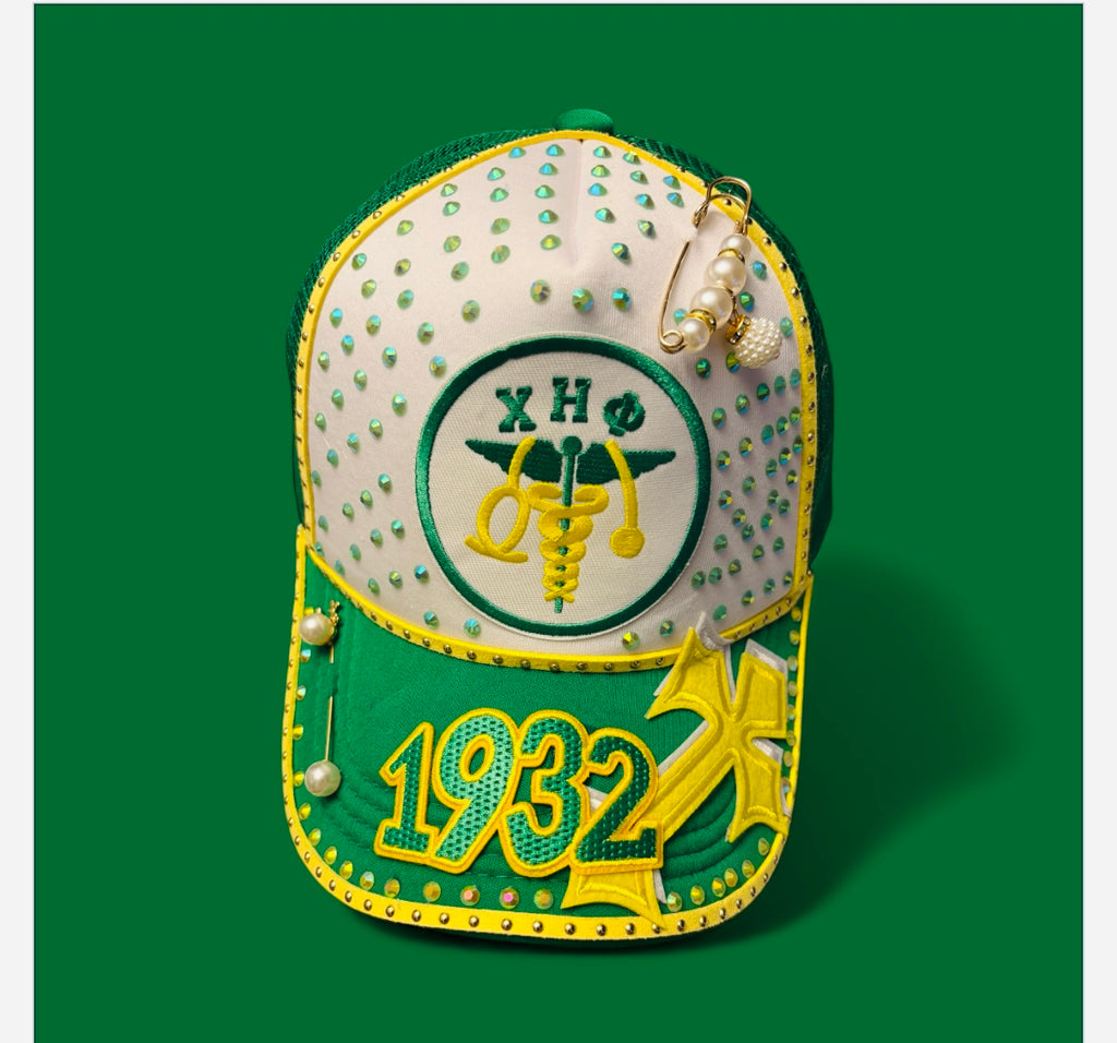 Custom Sorority inspired green and yellow women cap