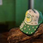 Custom green and yellow sorority cap